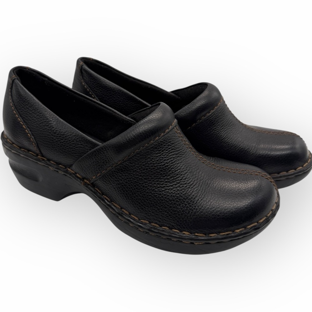 Thom McAn Womens Shoes 8 M Black Leather Erin‎ Clogs Slip On Comfort Low Heel